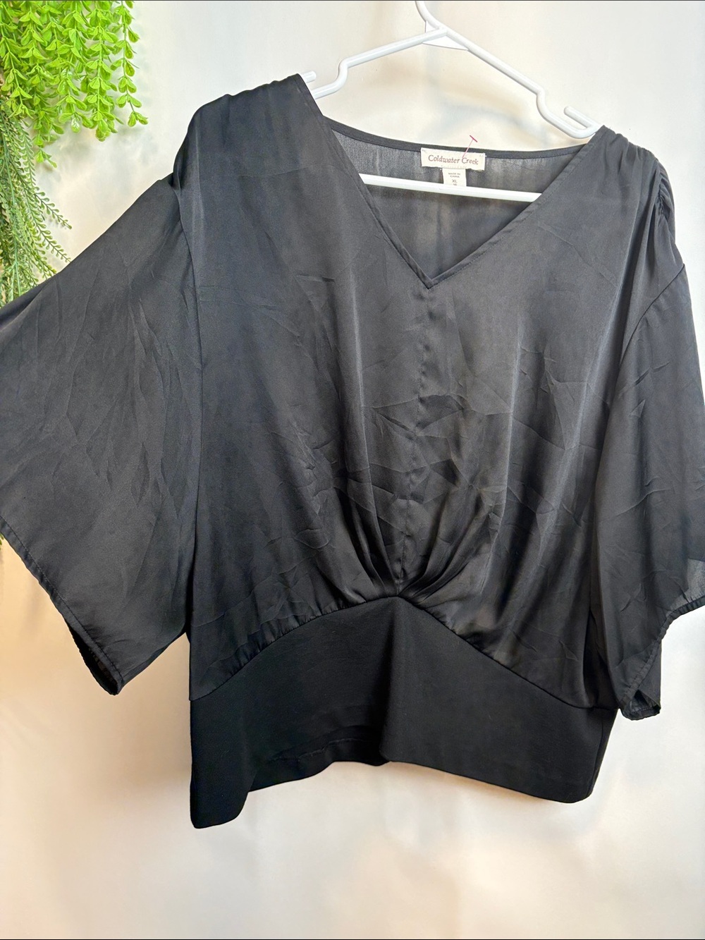 Coldwater Creek Black V-Neck Twist-Front Dolman Blouse